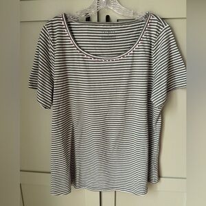 NWOT/EUC Talbots Green and White Striped Tee w Pink Trim SZ L